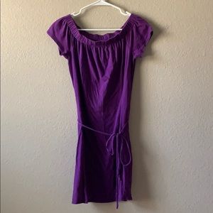 Purple, off-the-shoulder dress with tie-string